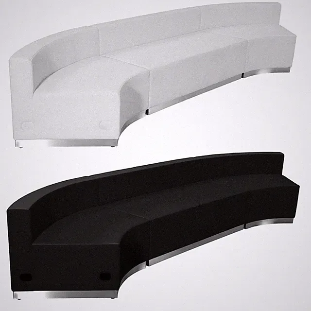 Reception Sectional Black White Leather* Concave 3 Pc Hotel Conference Center