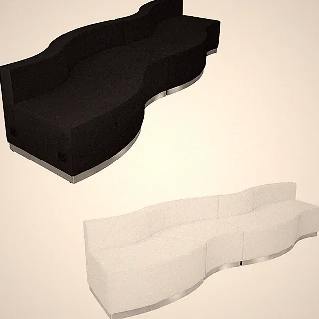 Reception Sectional Black White Leather Soft* 4 Pc Wavy Office Hotel Conference