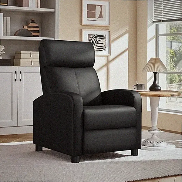 Recliner Chair Leather Modern Single Reclining Sofa Home Theater Seating Black