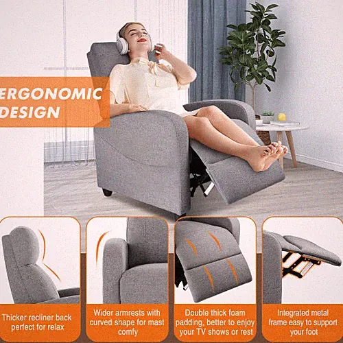 Recliner Chair Massage PU Leather Sofa Adjustable Home Theater Seat Gray US