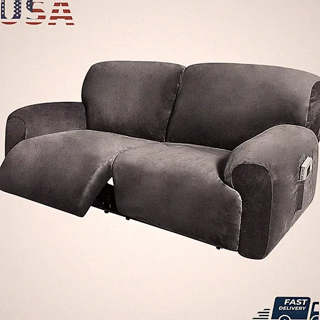 Recliner Cover Velvet Plush 6 Piece Non Slip Sofa Protector Easy Care Durable US