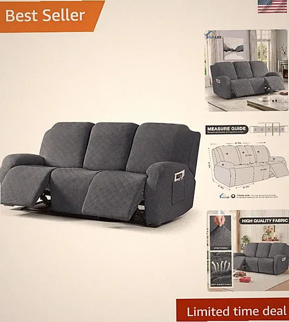 Recliner Covers for 3 Seater Sofa Slipcover Furniture Protector Gray
