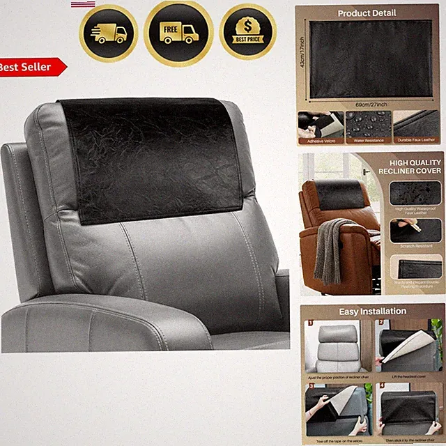 Recliner Headrest Protector Waterproof Faux Leather Non Slip Cover for Sofa