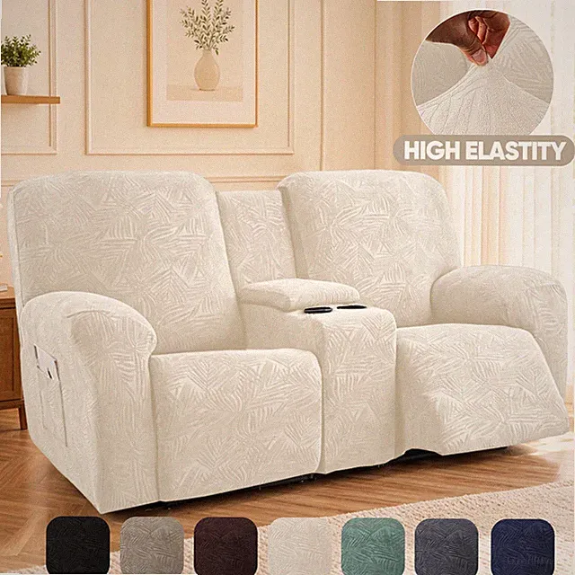 Recliner Loveseat Cover with Center Console 2 Seater Jacquard Recliner Slipcover