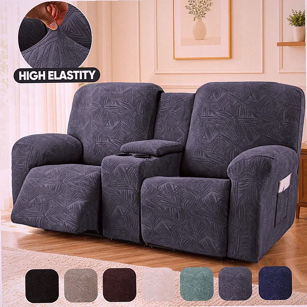 Recliner Loveseat Cover with Center Console 2 Seater Jacquard Recliner Slipcover