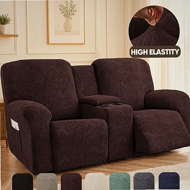 Recliner Loveseat Covers with Console, 2Seat Jacquard Reclining Chair Slipcovers