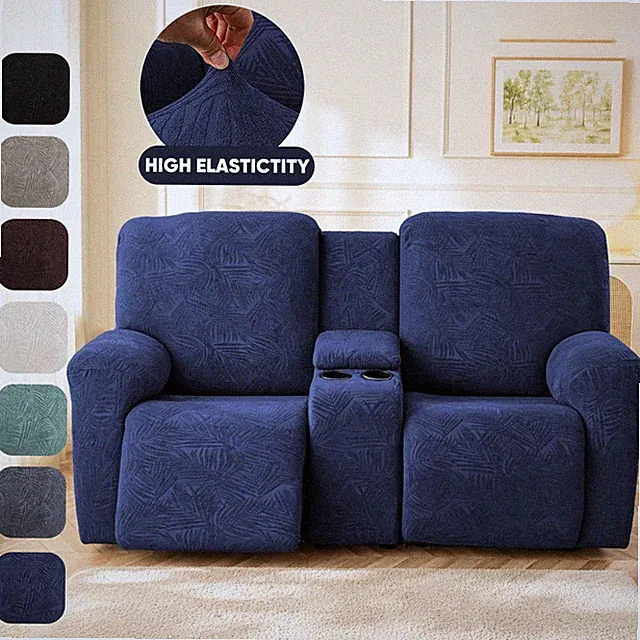 Recliner Loveseat Covers with Console, 2Seat Jacquard Reclining Chair Slipcovers