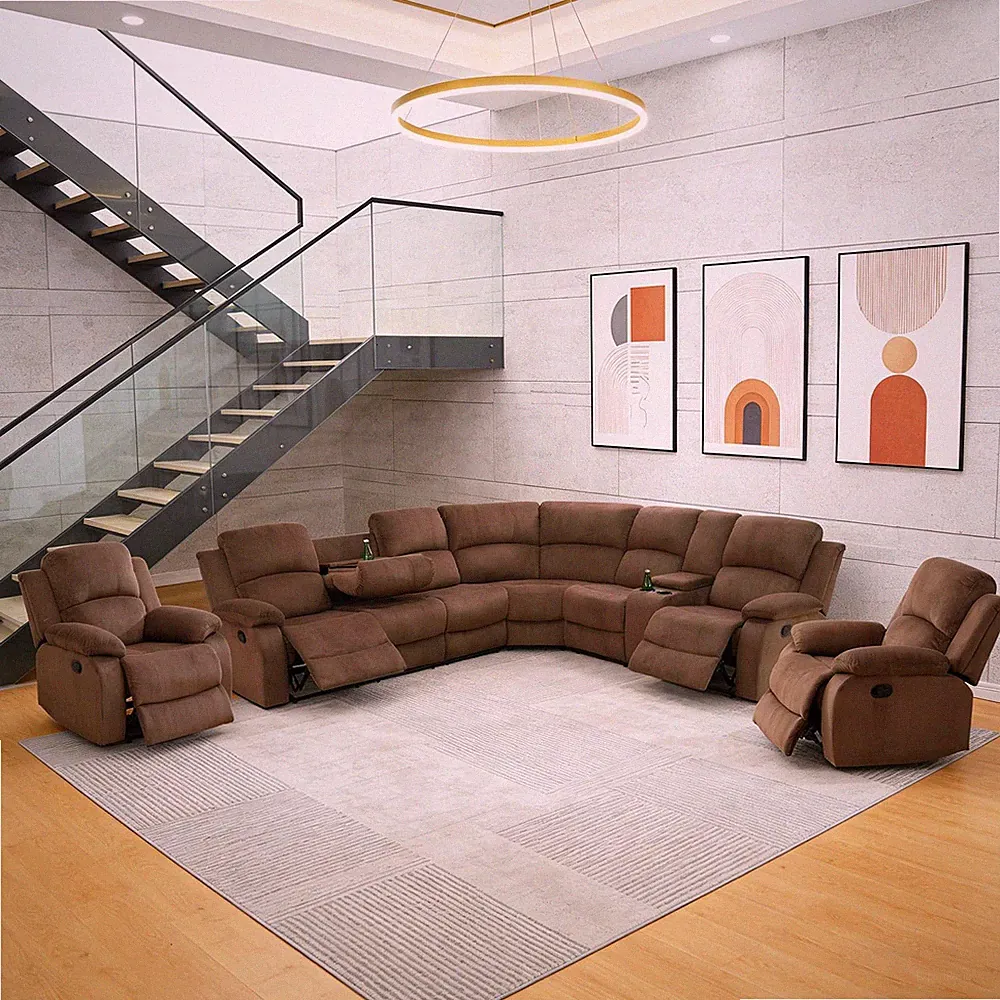Recliner Sectional Sofa for Living Room Furniture Sets,L Shaped Microfiber Manua