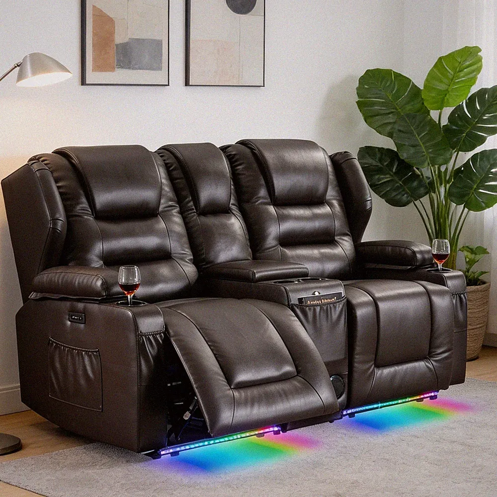 Recliner Sofa 2-seater Reclining Couch PU Leather Loveseats Home Theater Seating
