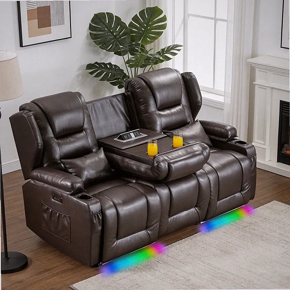 Recliner Sofa 3-seater Reclining Couch PU Leather Loveseat Home Theater Seating