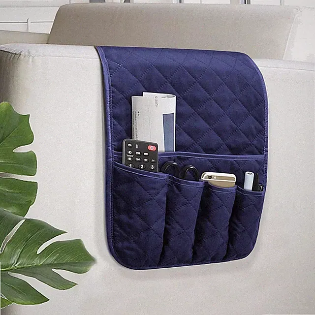 Recliner Sofa Armrest Organizer with 5 Pockets Blue