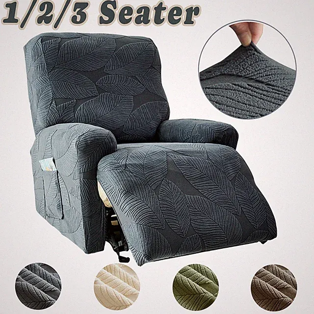 Recliner Sofa Cover High Elastic Leaf Jaquard Stretch Couch Slipcover w/ Pocket