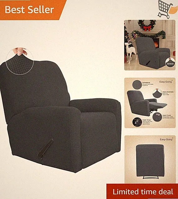 Recliner Sofa Cover Spandex Jacquard Small Checks 4-Pieces Furniture Protector