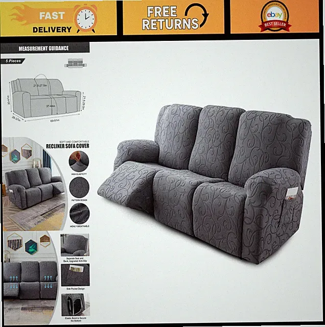 Recliner Sofa Covers for 3-Seat Sectional Couch, 5-Piece Stretch Slipcover, Soft