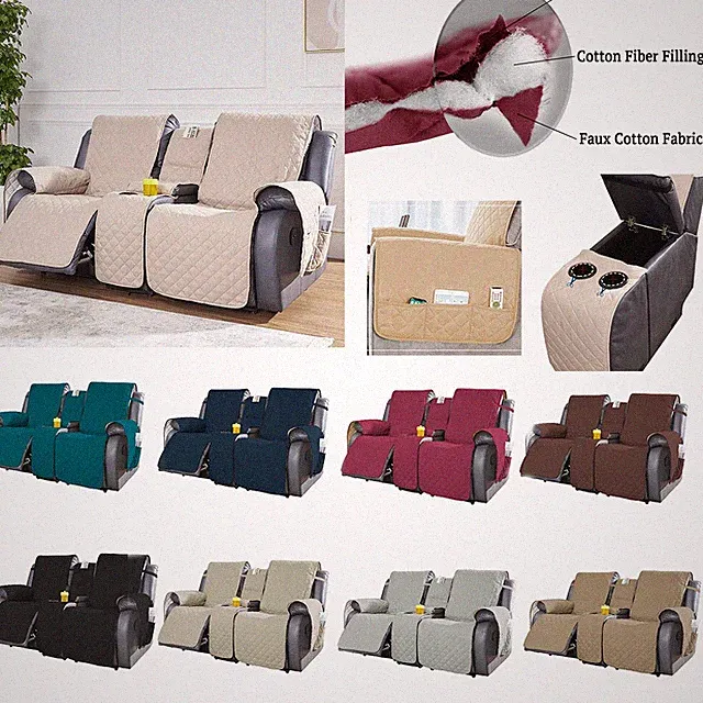 Recliner Sofa Covers Waterproof With Center Console Pocket Furniture Slipcover