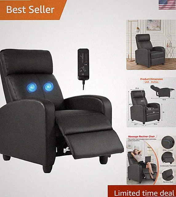 Recliner Sofa Massage Chair Home Theater Seating with Lumbar Support and Padd...