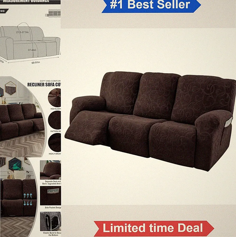 Recliner Sofa Sectional Couch Cover 3 Seat Stretch Slipcover Soft Jacquard Pet