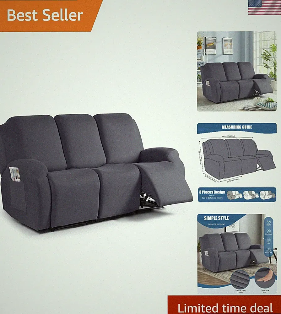 Recliner Sofa Slipcover for 3 Seats - Stylish Dark Gray, Easy Fit & Care