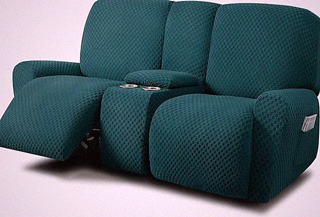 Reclining Love Seat with Middle Console Slipcover, 8-Piece Jacquared Stretch