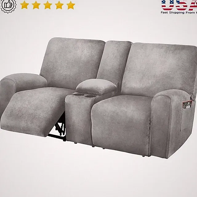 Reclining Loveseat Slipcover 8-Piece Velvet Non-Slip Washable Protector New