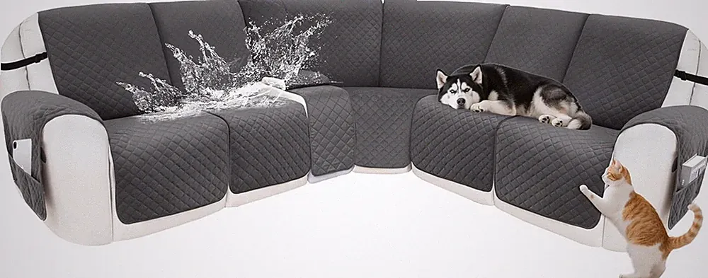 Reclining Sectional Couch Covers 100% Waterproof Velvet L Shape Recliner Sofa