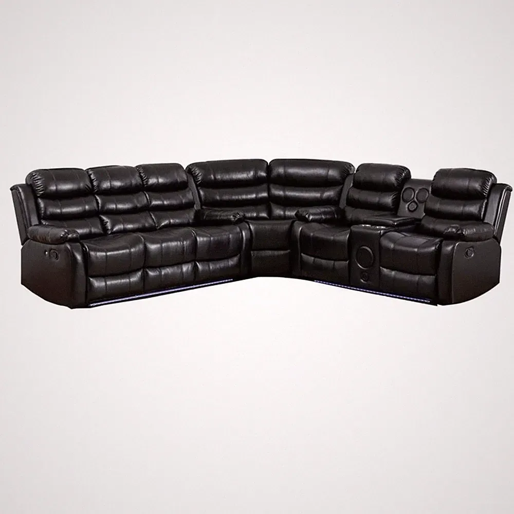 Reclining Sectional Sofa Black Faux Leather 6-Seater L-Shape Living Room Set