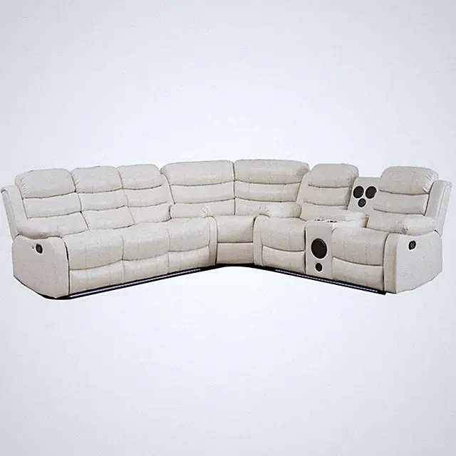 Reclining Sectional Sofa White Faux Leather 6-Seater L-Shape Living Room Set