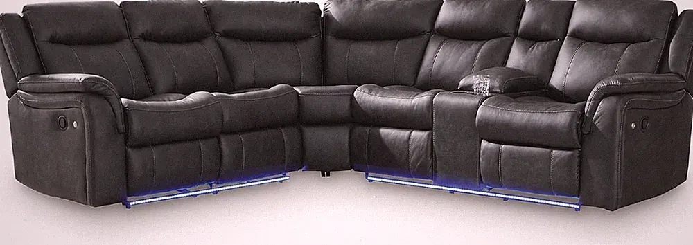 Reclining Sectional Sofa with LED Lighting and Storage Console - Carbon Faux Lea