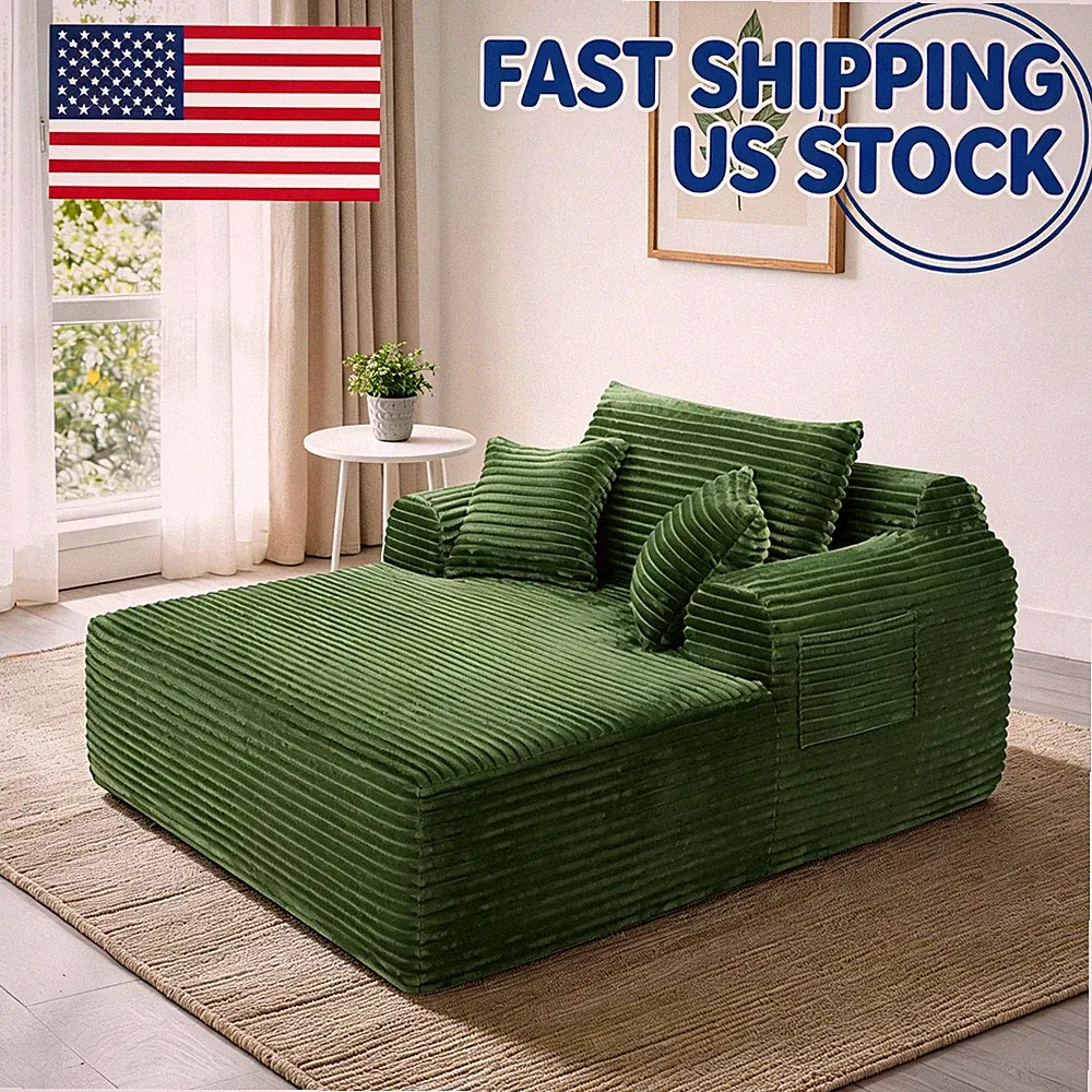 Rectangular Lounge Chair 55" Oversized Corduroy Upholstered Boneless Sofa Bed