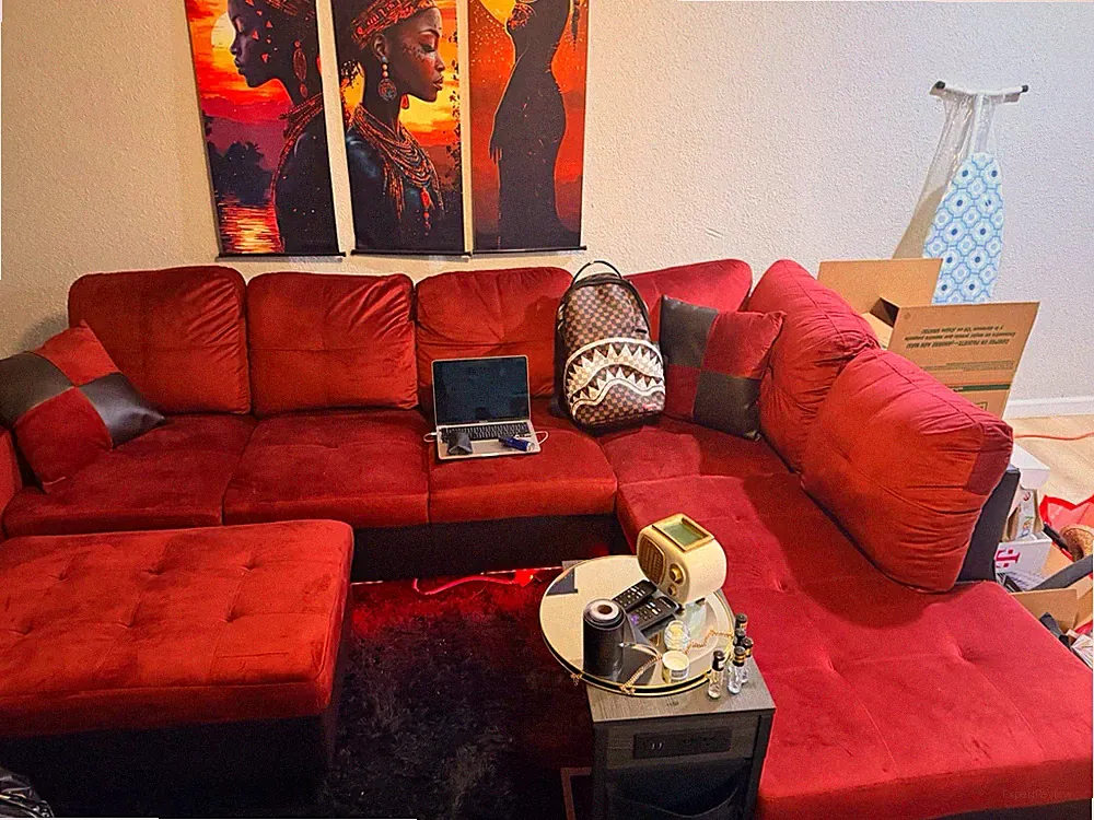 Red Fabric Sectional Sofa with Chaise, Cushions, 6-Seat Modern Living Room