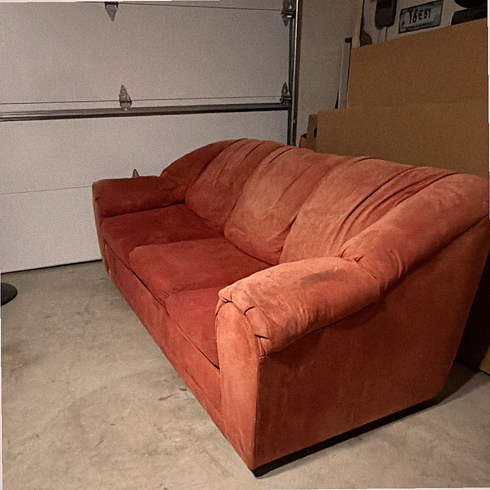 Red Fabric Sleeper Sofa Convertible Pull-Out Bed, Metal Frame, 3-Seater