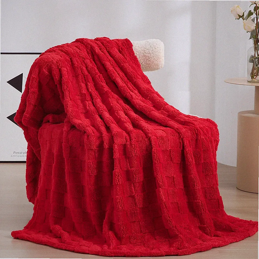 Red Fleece Throw Blanket 5060 Inch Soft Microfiber 3D Checkered Sofa Bed