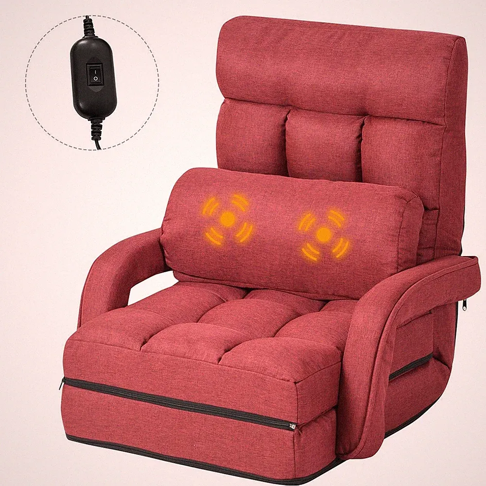 Red Folding Lazy Sofa Floor Chair Sofa Lounger Bed with Armrests and a Pillow
