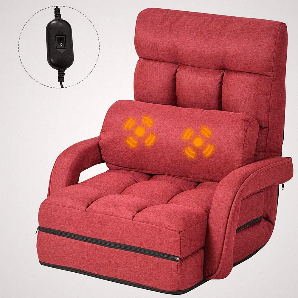 Red Folding Lazy Sofa Floor Chair Sofa Lounger Bed with Armrests and a Pillow
