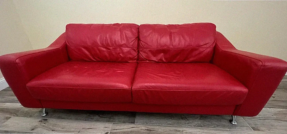 Red Leather "Scandinavian Designs" Sofa - Beautiful, only very lightly used