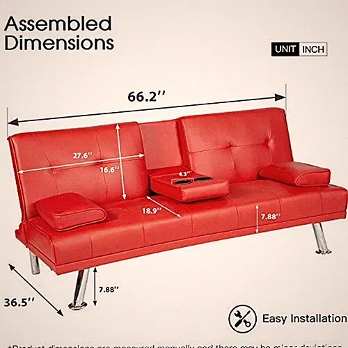 RED - MOOSENG FUTON SETS BLACK CONVERTIBLE SOFA BED WITH ARMREST RECLINER COUCH