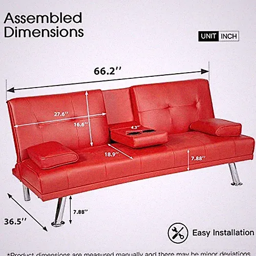RED - MOOSENG FUTON SETS BLACK CONVERTIBLE SOFA BED WITH ARMREST RECLINER COUCH