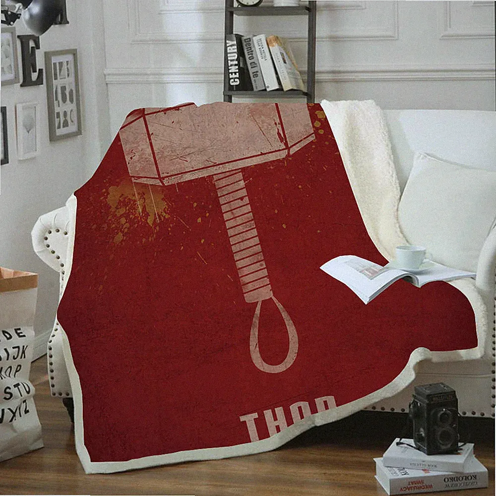 Red Thor Raytheon Hammer 3D Warm Plush Fleece Blanket Picnic Sofa Couch