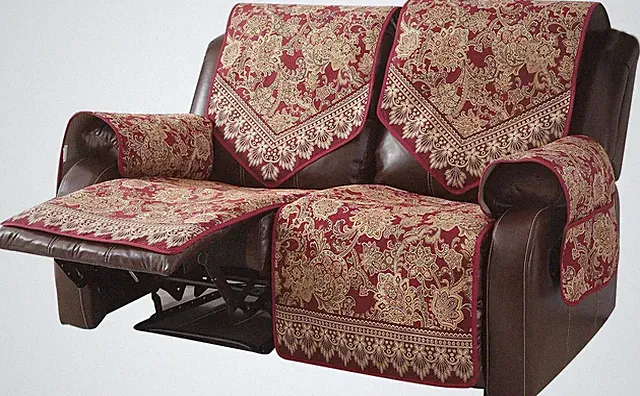 Red Waterproof Recliner Sofa Cover - Non-Slip 2-Seater Jacquard Protector