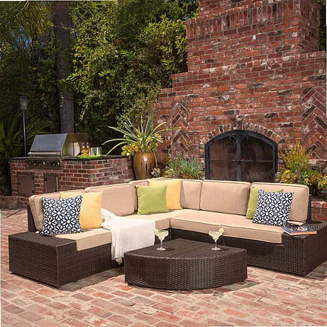 Reddington 6pc Outdoor Brown Wicker Sectional Seating Set