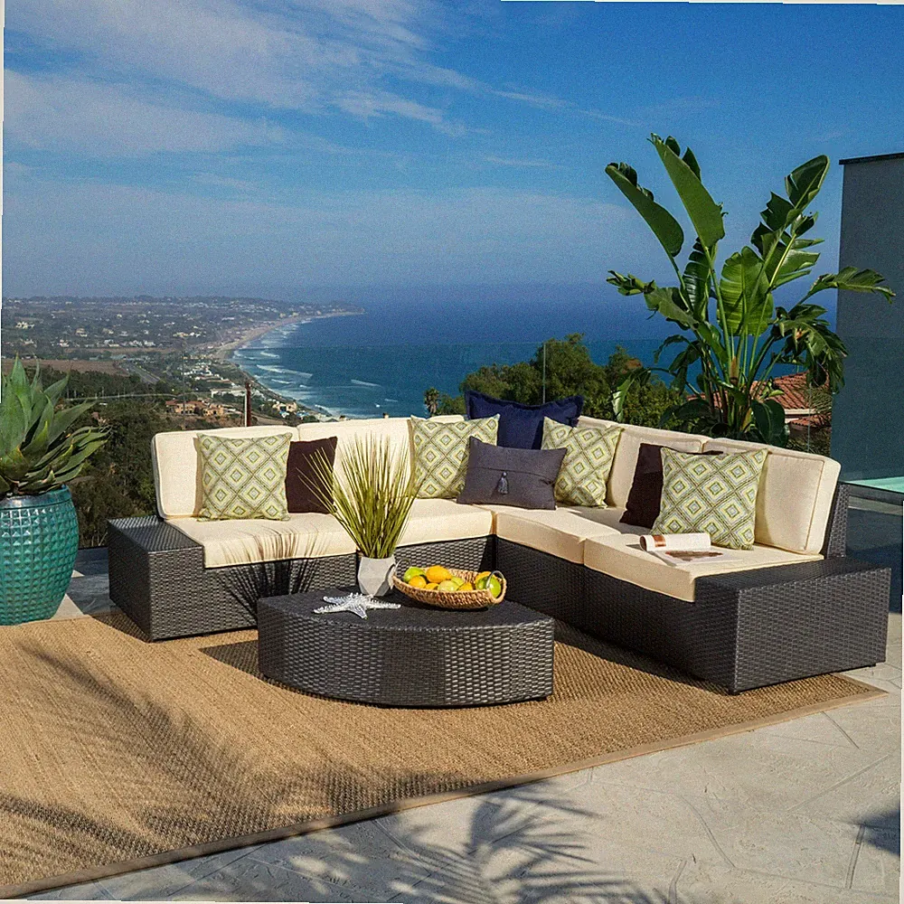 Reddington 6pc Outdoor Grey Wicker Sectional Set