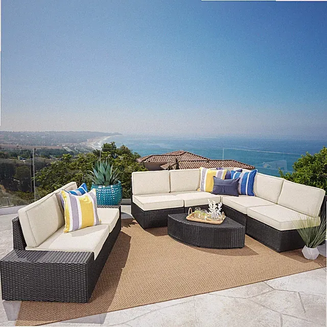 Reddington Outdoor 8 Piece Grey Wicker Sectional with Water Resistant Cushions