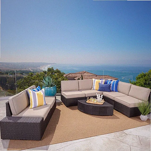 Reddington Outdoor 8 Piece Wicker Sofa Set with Water Resistant Cushions