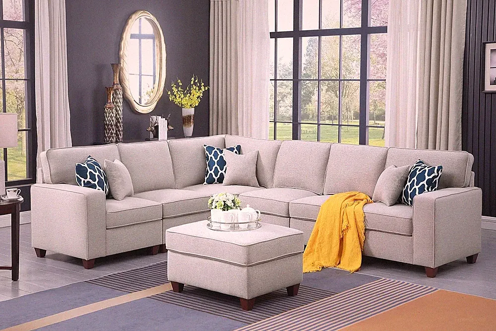 Reid Sectional Modular Sofa with Ottoman for Living Room, Apartment, Bedroom, Of