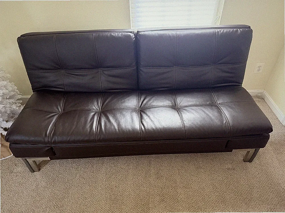 Relax A Lounger Verona dark brown bonded leather futon sofa bed 78" split-back