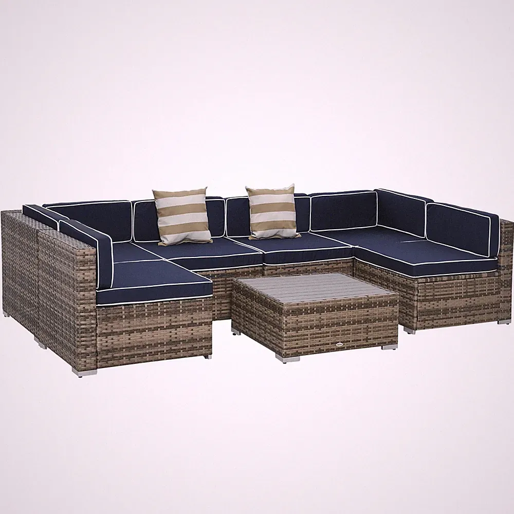 Relaxation-Focused 7-Piece Outdoor Wicker Sofa Set with Small Table Blue