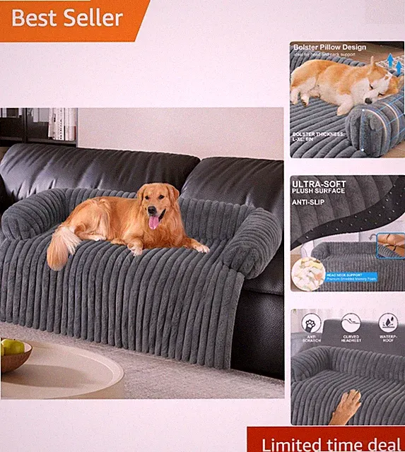 Removable Grey Dog Couch Cover - Perfect for Furniture Protection & Comfort