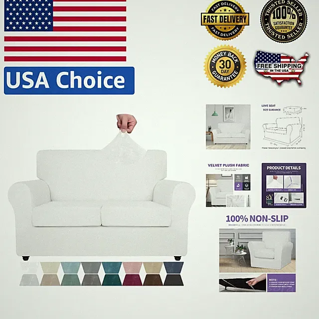 Removable Luxury Velvet Loveseat Slipcover for 57”-70” Sofas - Machine Washable