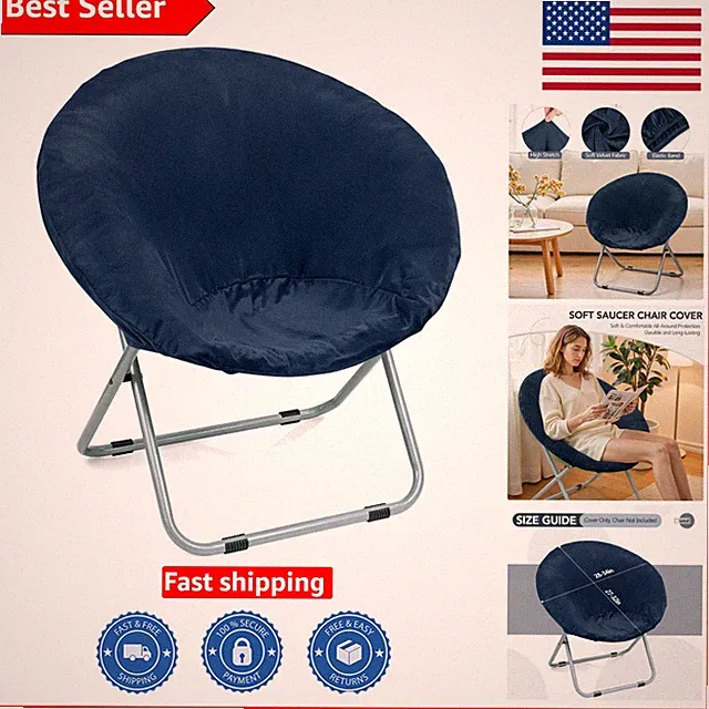 Removable Navy Velvet Saucer Chair Cover - Stylish & Protective for Any Space