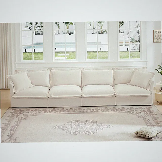 Removable Slipcover for 4-Seater Sofa, Deep Comfort Cream Chenille Fabric
